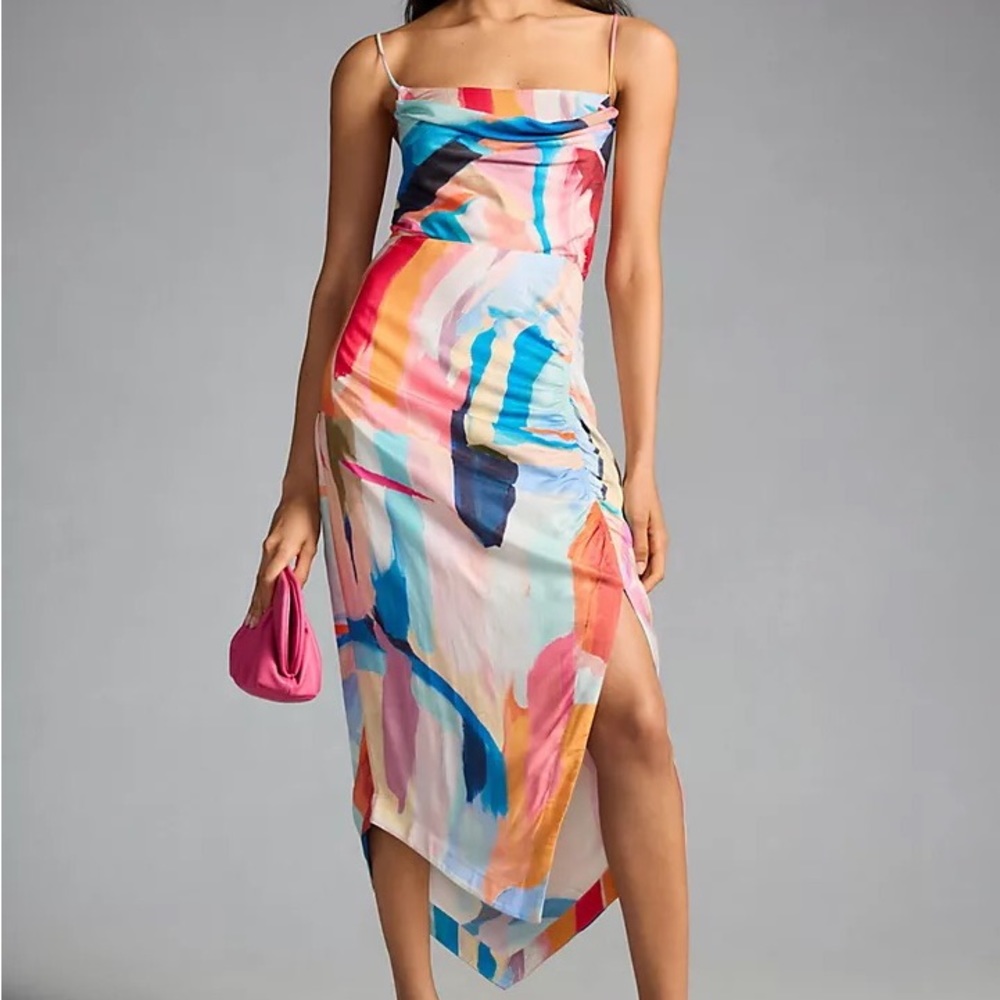 Anthropologie Square Cowl Neck Ruched Side Slip Dress